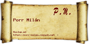 Porr Milán névjegykártya